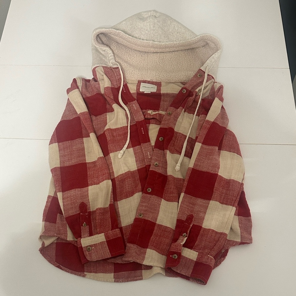 American Eagle Outfitters Red and Cream Plaid Shirt